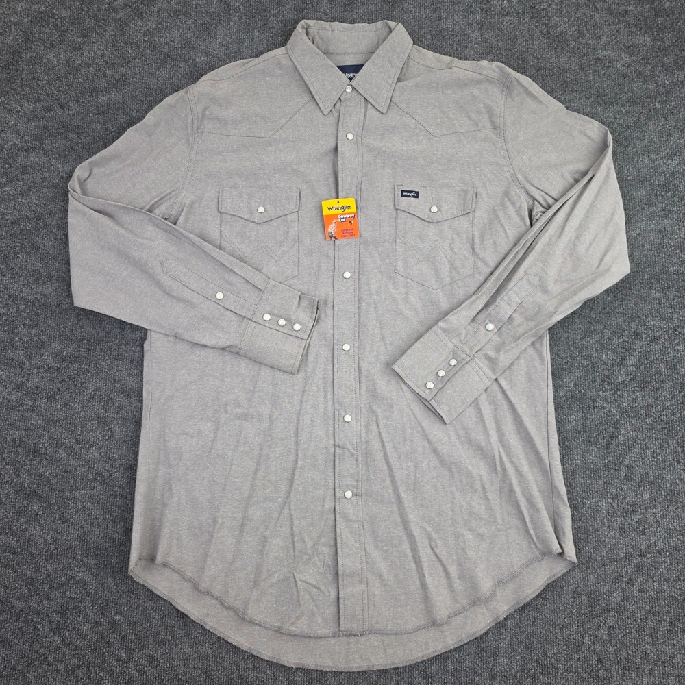 Wrangler Cowboy Cut Pearl Snap Shirt Men's XLT Western Work Classic Gray Cotton